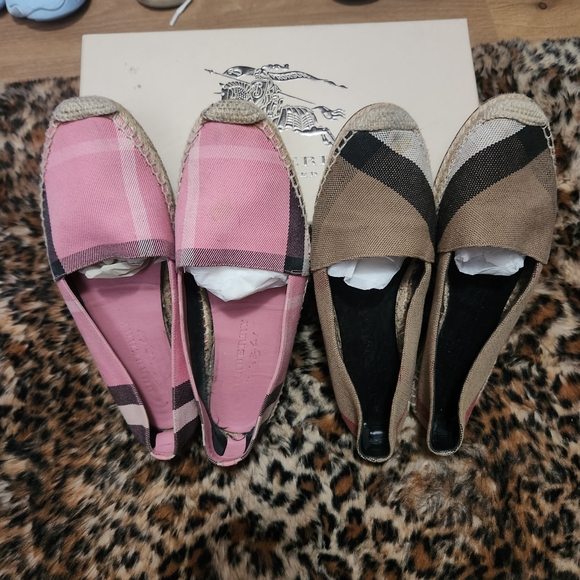 Burberry Pink Plaid & Brown Plaid Espadrille Flats - Picture 1 of 5